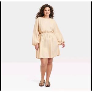 Women's Balloon Long Sleeve Mini A-Line Dress - Universal Thread Large Tan
